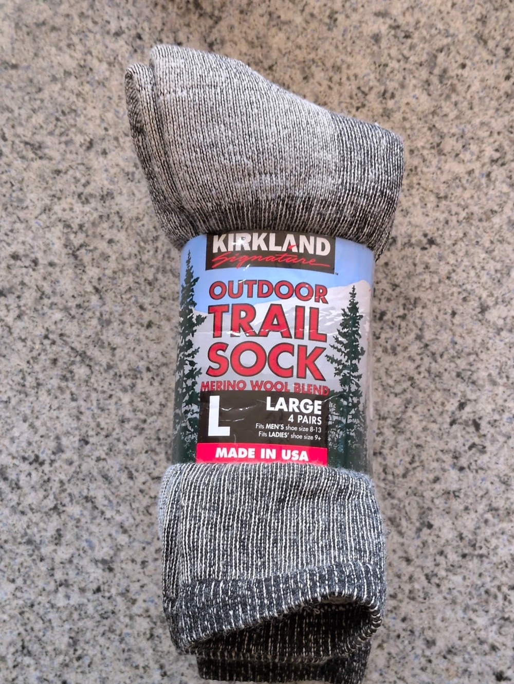 NEW 4 Pk Kirkland Signature Outdoor Trail Socks - Gray Heather